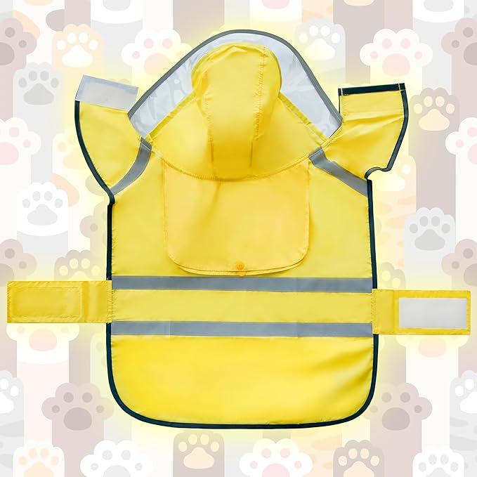 Dog Raincoat, Adjustable Rain Jacket with Hooded Double Layer for Large Medium Small Dogs Puppies, Lightweight Waterproof Rain Coat Poncho with Reflective Stripe Yellow,XL