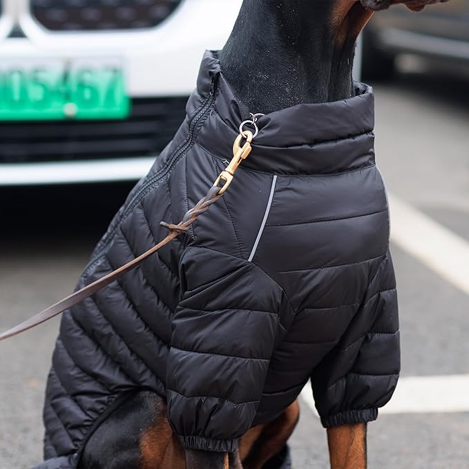Warm Dog Coat, 4 Legs Covered Waterproof Windproof Reflective Vest, Zippered Adjustable Outdoor Snow Jacket for Small Medium Large Dogs Black M