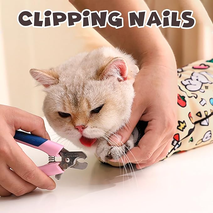 Cat Grooming Wrap, Self-Adherent Soft Cat Blanket to Wrap, Nail Clipping, Anti-Bite, Anti-Scratch, Anti-Escape Calming Wrap (Dalmatian Print, 10-13 lbs)