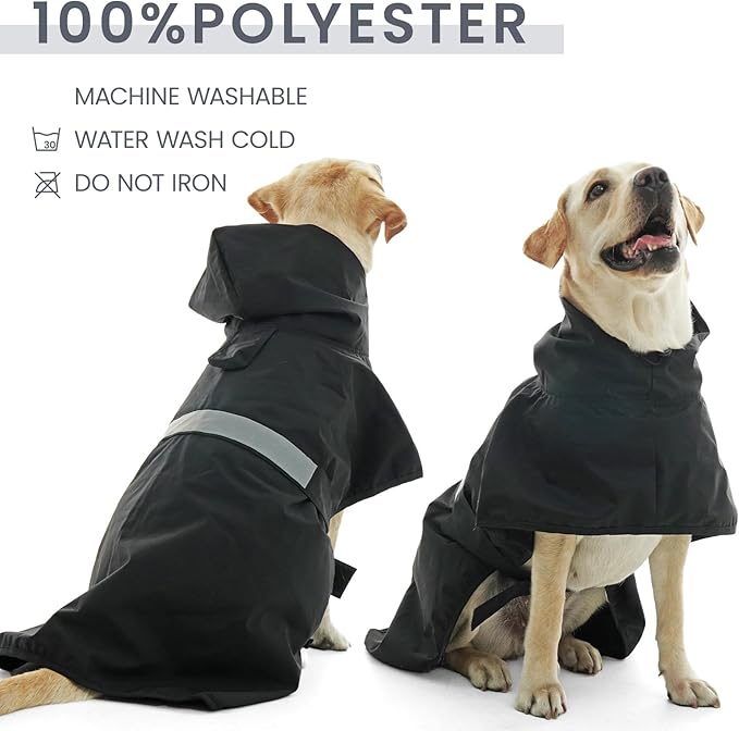 Nanaki Dog Rain Coats with Hood, Reflective Pet Raincoat with Leash Hole, Hooded Rain Ponchos for Rainny Snow Days,Windproof Waterproof Dog Coat Jacket Vest for Outdoor Hiking Walking Hunting Black L