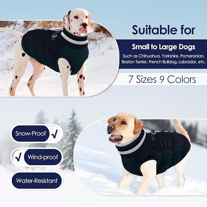 AOFITEE Dog Coat, Warm Dog Winter Coat, Reflective Turtleneck Large Dogs Jacket with Harness Built in, Turtleneck Pet Winter Jacket, Waterproof Pet Snow Jackets Fleece Vest, Navy XL
