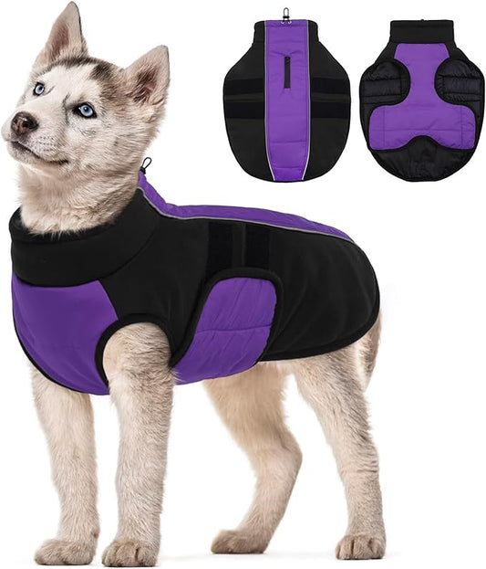 Kuoser Dog Jacket, Warm Dog Coats for Small Dogs, Reflective Doggie Winter Jacket Cold Weather Pet Coats with Leash Hole, Winter Coat Apparel for Yorkie Chihuahua, Purple XS