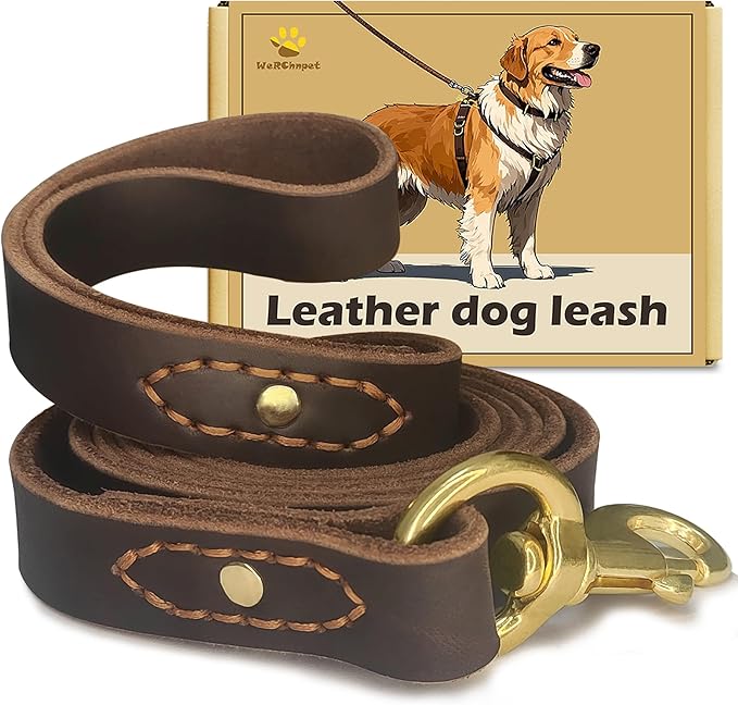 Leather Dog Leash 6 ft x 1 inch,Strong and Soft Heavy Duty Genuine Leather Dog Leash for Large, Medium, Small Dogs Premium Leather Leash for Dogs