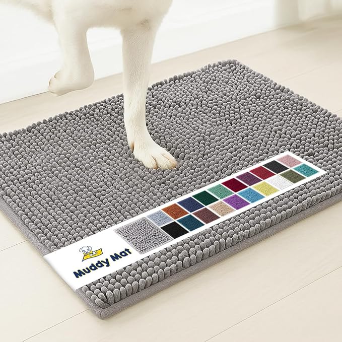 Muddy Mat® AS-SEEN-ON-TV Highly Absorbent Microfiber Door Mat and Pet Rug, Non Slip Thick Washable Area and Bath Mat Soft Chenille for Kitchen Bathroom Bedroom Indoor and Outdoor - Grey XXL 60"X48"