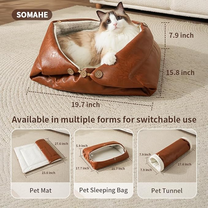 Cat Beds for Indoor Cats Dog Bed for Small Dogs 5 in 1 Function - Leather Mats Bed Cave Pillow Pad for Puppy & Kitten Four-Season 27.5 * 35.4inch Pink