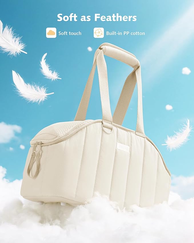 Pecute Dog Purse Carrier, Dog Carriers for Small Dogs with Cotton Soft Sided, Cat Carrier with Large Pockets, Comfortable Pet Carrier for Rabbit, Suitable for Travel, Subway, Veterinary, White