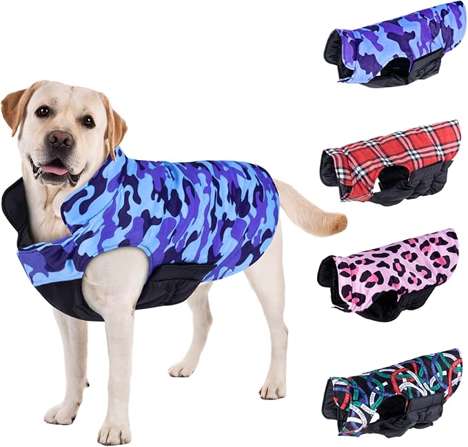CuteBone Reversible Dog Jacket - Waterproof, Windproof, Thick Soft Coat with Leash Hole for Small/Medium/Large Dogs