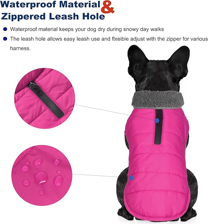 Dog Winter Coat, Waterproof Dog Jacket with Leash Hole, Reflective Adjustable Pet Snow Vest, Warm Fleece Sweater for Small Medium Large Dogs - Pink, XS