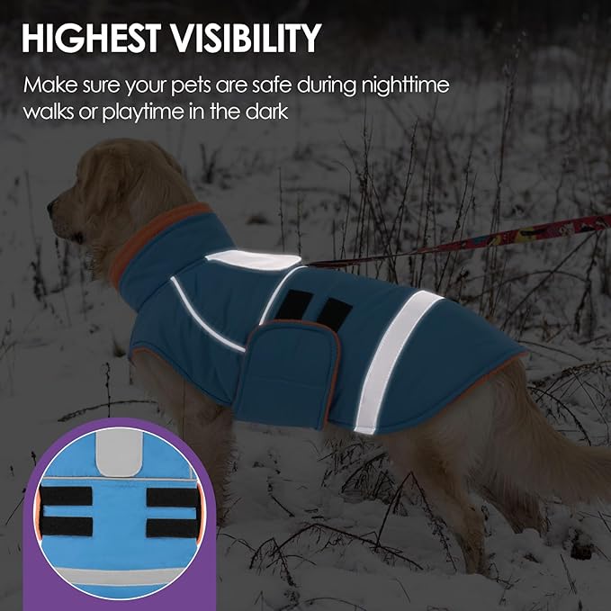 SUNFURA Dog Coat, XXL Dog Winter Jacket, Warm Snow Jacket for Extra Large Dogs, Thick Fleece Sweater Coats for Weimaraner, Labrador, Golden Retriever, Turquoise XX-Large