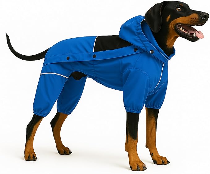 LOVELONGLONG Waterproof Dog Raincoat with Removable Hood – Outdoor Full Body Dog Jacket, Windproof Snowproof Shell Suit – All Season Pet Rain Gear Blue XXS