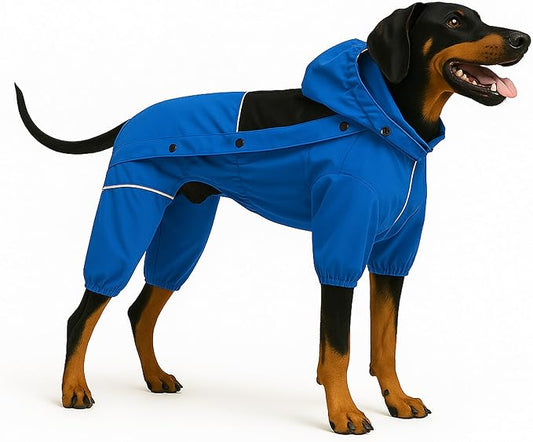 LOVELONGLONG Waterproof Dog Raincoat with Removable Hood – Outdoor Full Body Dog Jacket, Windproof Snowproof Shell Suit – All Season Pet Rain Gear Blue XS