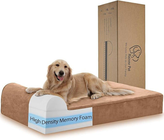 Orthopedic Dog Beds for Large Dogs, 7" Memory Foam Dog Beds with Waterproof Liner, Chew Proof Microsuede Cover, Removable and Washable, Nonskid Bottom, 48"x30"x7" L Khaki