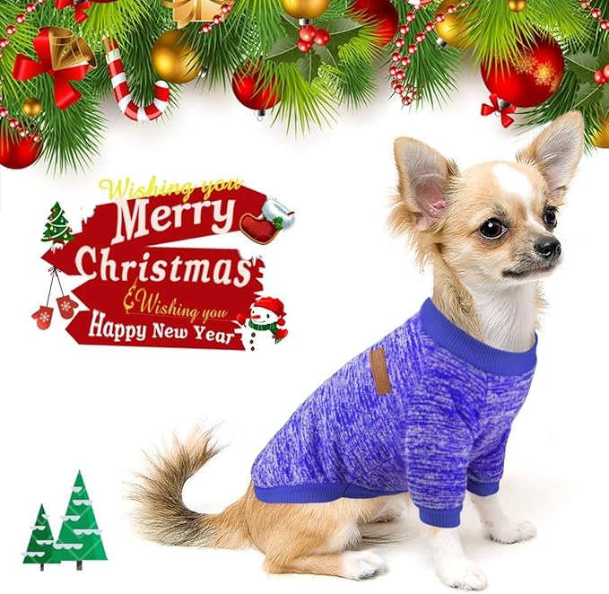 Idepet Pet Dog Classic Knitwear Sweater, Soft Fleece Coat for Small,Medium Dog,Warm Pet Dog Cat Clothes,Soft Puppy Customes (XXL, DarkBlue)
