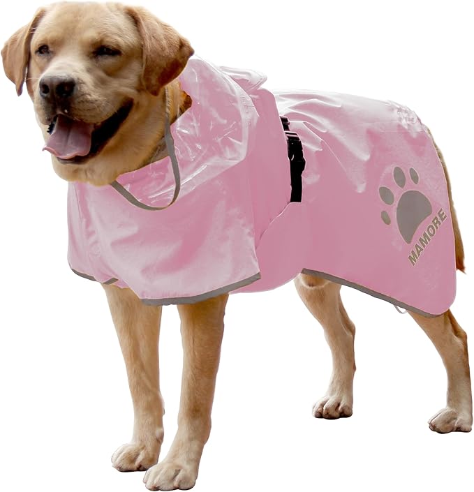 MAMORE Dog Raincoat Waterproof, Lightweight Adjustable Dog Rain Coat Hooded Poncho with Reflective Strip for Large Medium Small Dogs (Pink, Small)