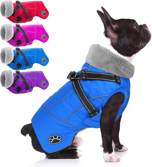 Doglay Dog Coat with Harness, Reflective Warm Dog Jacket Waterproof Puppy Winter Coat for Cold Weather, Adjustable Fleece Jacket for Small Medium Large Dogs