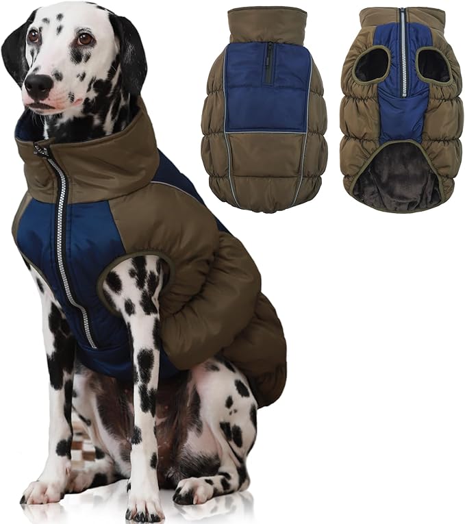 IECOii XL Dog Coat - Winter Waterproof, Extra Warm XLarge Dog Coat with Reflective Fleece Vest & Turtleneck, Zipper Closure, XL