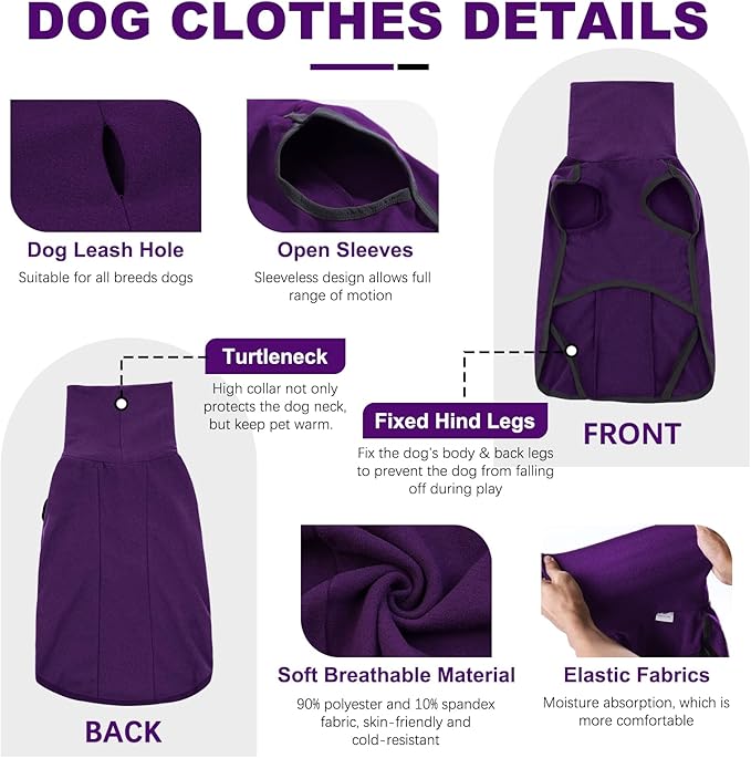 ROZKITCH Dog Pajamas for Large Dogs, Pet Windproof Warm Cold Weather Jacket Vest Cozy Jumpsuit Apparel Outfit Clothes for Walking Hiking Travel Sleep Purple 2XL