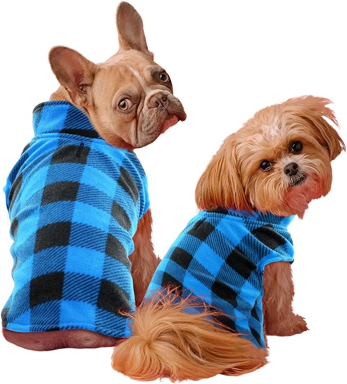 KAMA BRIDAL Spring Autumn Winter Coat Pullover Fleece Vest for Cats Small and Medium Dogs Thin Sweater Blue & Black Plaid (Blue, S)