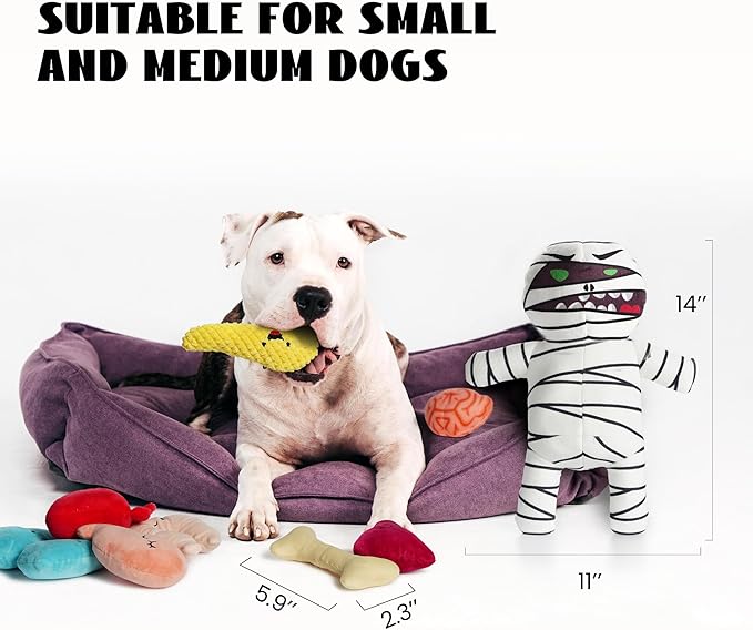 Nocciola Halloween Zombie Mummy Dog Toys with Organs: Funny Cool Squeaky Dog Chew Toys for Puppies, Small and Medium Size Dogs, Plush Stuffed Puzzle Toys for Dog Training Hide and Seek Pet Supplies