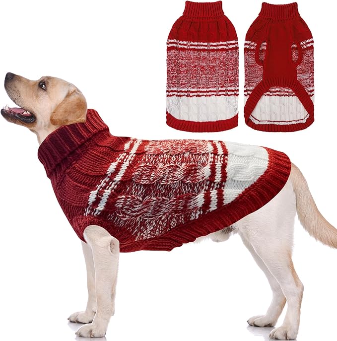 Mihachi Dog Sweaters for Medium Dogs Girl Boy,Soft Warm Dogs Shirt, Cold Weather Dog Coat Turtleneck Knitted Pullover Dog Clothes Costume with Leash Hole for Large Cat Puppy Doggy Pet,Red M