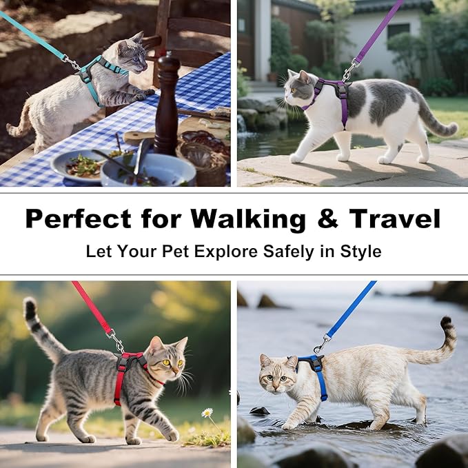 Plutus Pet Adjustable Cat Harness and Leash Set, Quick Release, Escape Proof Nylon Vest with Leather Trim for Kitten, Small Medium Large Cats, Royal Blue