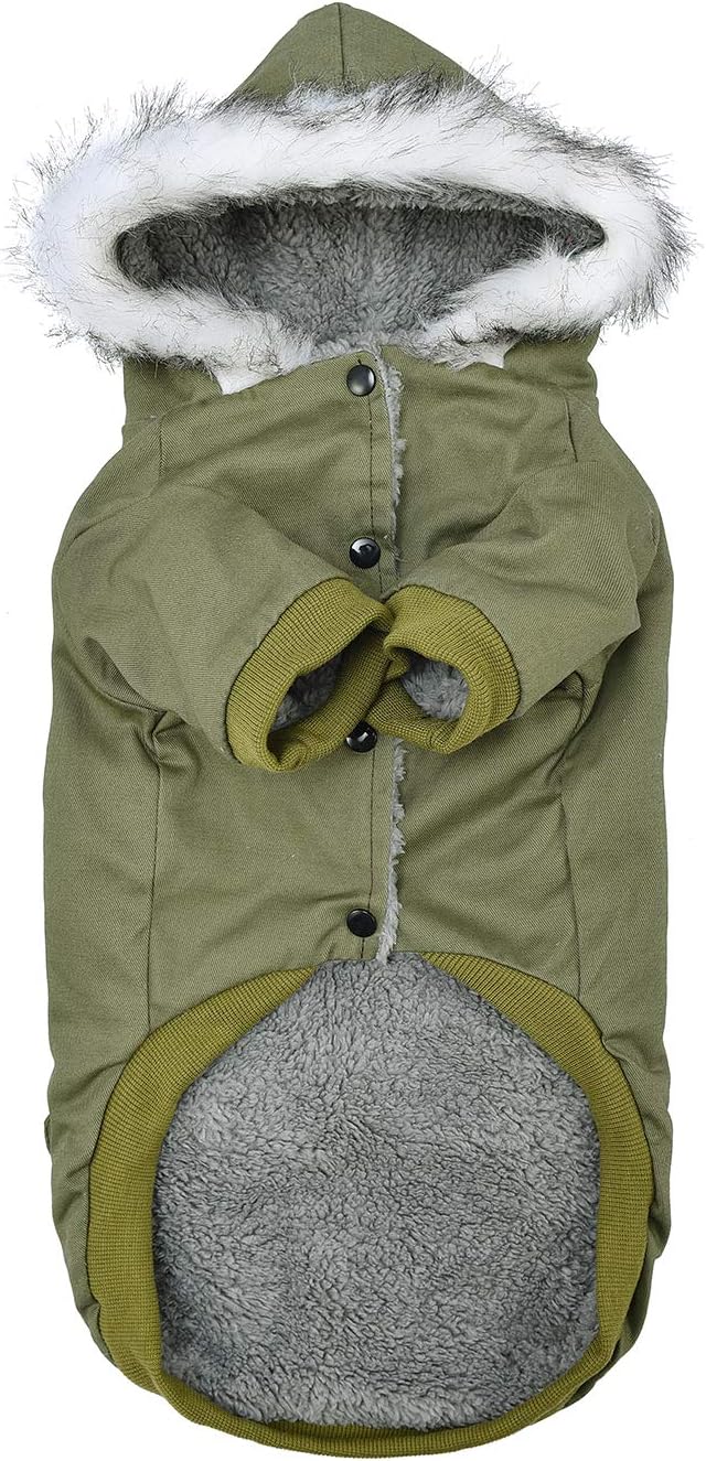 Warm Dog Hooded Trench Coat Windproof Parka Jacket for Cold Weather (XL, Green)