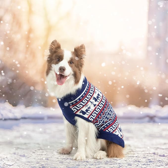 SCENEREAL Turtleneck Dog Sweater for Small Medium Large Dogs Girls Boys, Knit Pet Pullover Puppy Clothes Cold Weather Coats, Holiday Outfits Sweatshirt for Christmas, Navy M