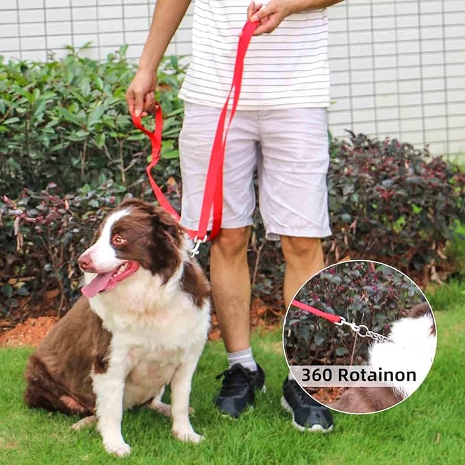 AMAGOOD 6 FT Puppy/ Dog Leash, Strong and Durable Traditional Style Leash with Easy to Use Collar Hook, Great for Small, Medium and Large Dogs (1" x 6 ft, Black and Red (2-Pack))