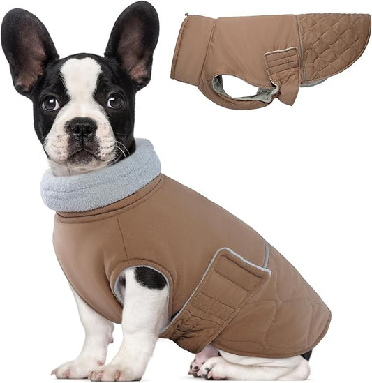 BRKURLEG Dog Winter Coat, Warm Dog Jackets for Small and Medium Large Dogs, Reflective Adjustable Pet Cold Weather Coats, Waterproof Windproof Dogs Snow Jacket Clothes Warm Vest (L, Khaki)