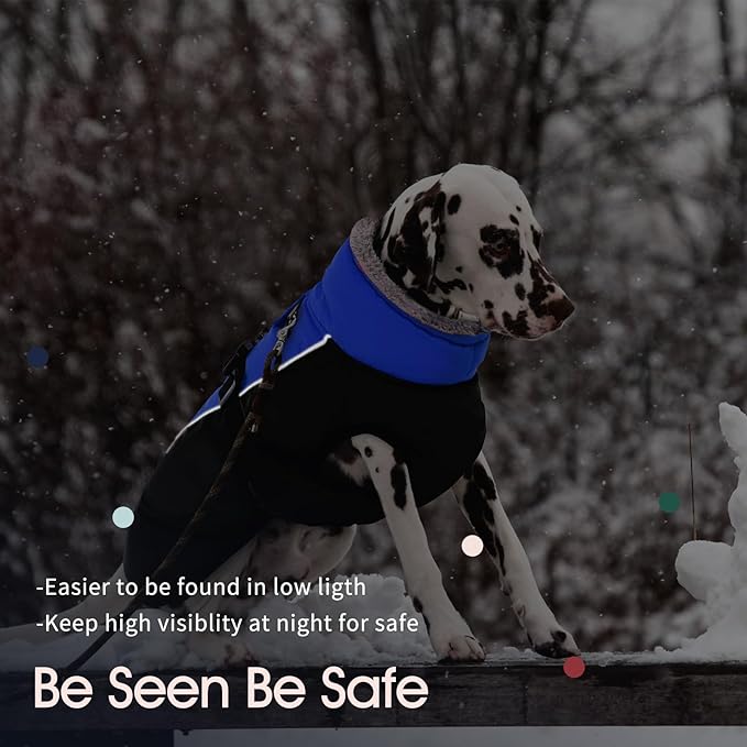 IECOii Extra Warm Dog Coat with Reflective Adjustable Buckle Fleece Turtleneck for Small to Extra Large Dogs in Cold Weather