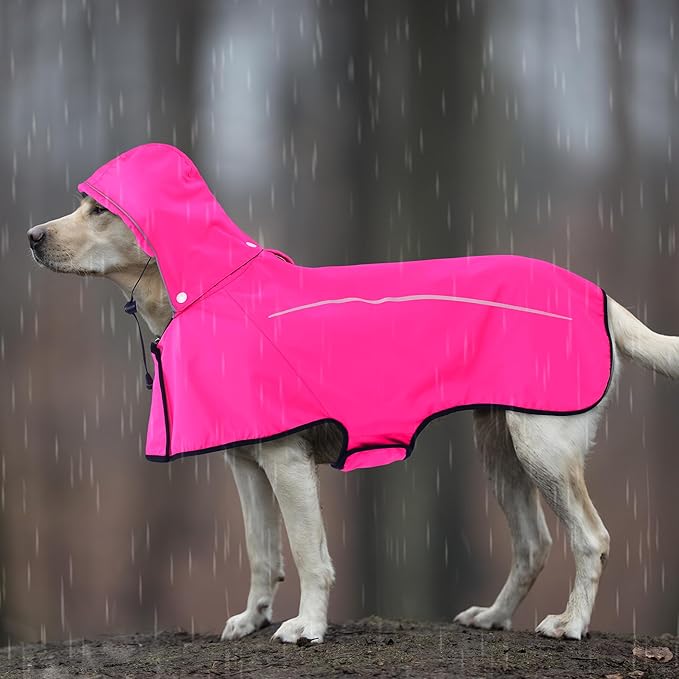 Mile High Life Dog Raincoat, Adjustable Waterproof Pet Rain Jacket, Reflective Hooded Poncho for Small Medium Large Dogs, Lightweight Breathable Pet Rain Coat (Hot Pink,M Chest 22"-28")