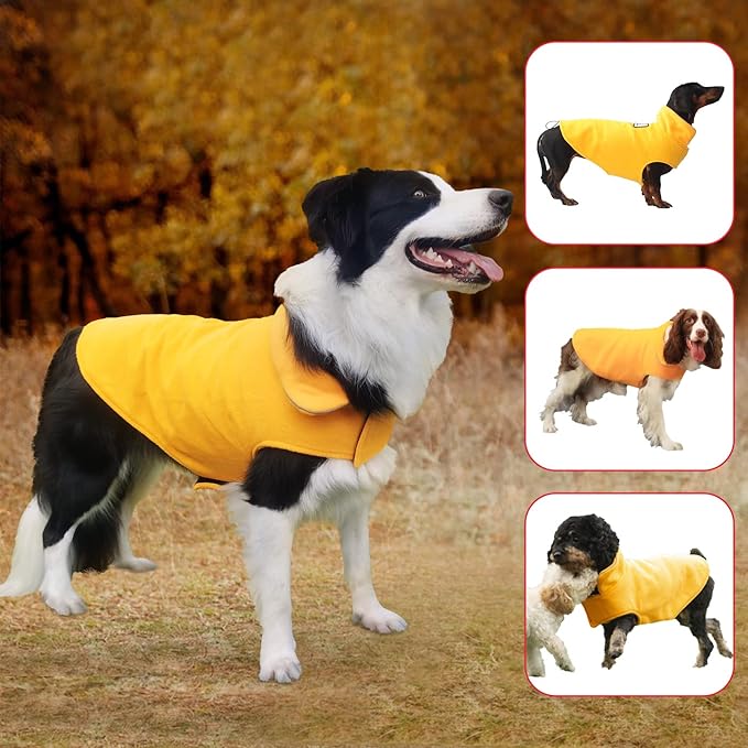 Fleece Dog Coat Pet Jacket Reflective for Cold Weather for Extra Large to Small Pets(Yellow,2XL)