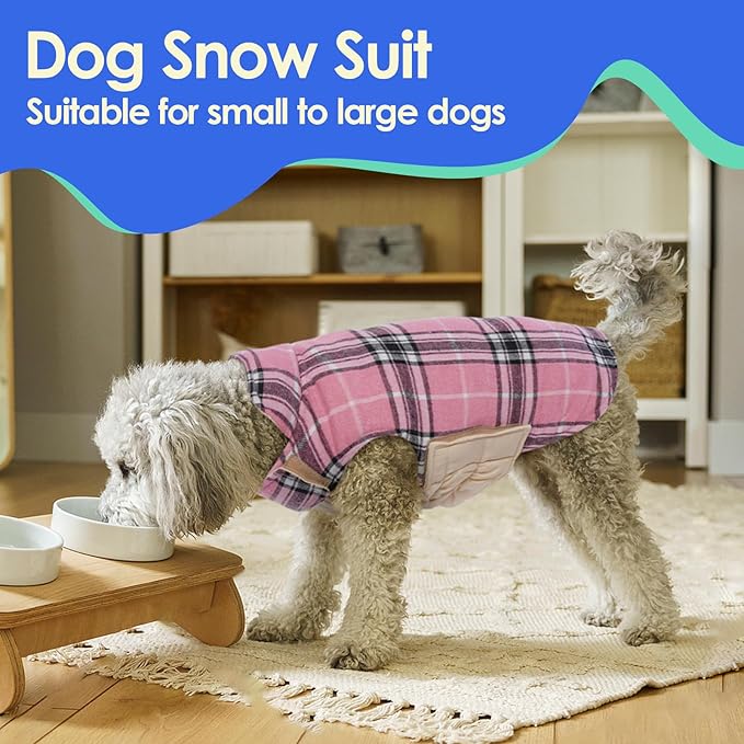 MIGOHI Reversible Dog Coat, Windproof Waterproof Winter Jacket, British Style Plaid, Warm Dog Vest for Small Medium Large Dogs, Pink, M