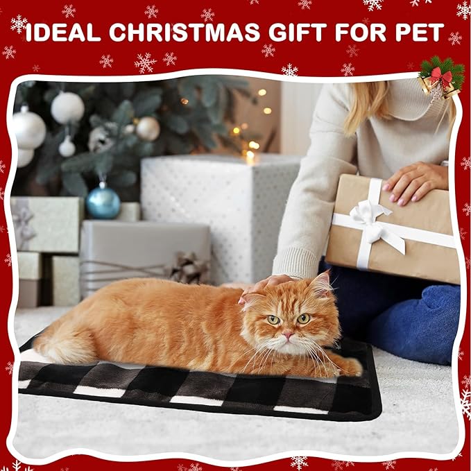 2 Pack Self Warming Cat Bed Self Heating Dog Pad Cat Warming Pad Thermal Pet Mat Washable Reflect Body Heat Removable Cover for Indoor Kittens Puppies (Black White Plaid,16 x 20 Inch)
