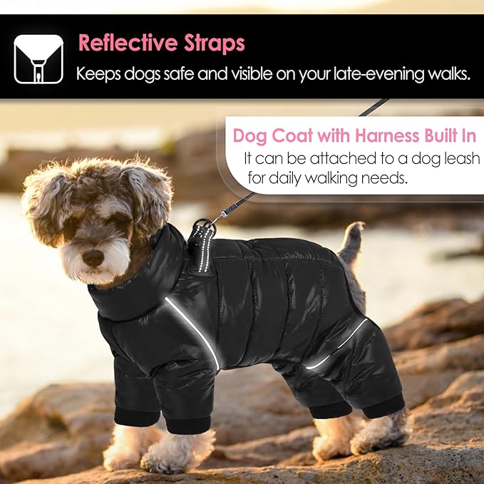 AOFITEE Dog Coat, Waterproof Dog Jacket for Winter, Warm Fullbody Dogs Snowsuit, Winter Coat for Small Dogs, Zip Up Pet Puffer Jacket Fleece Vest, Outdoor Reflective Cold Weather Pet Coats, Medium