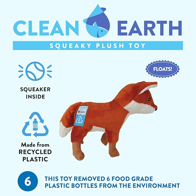 Spunky Pup Clean Earth Plush Fox | Made from 100% Recycled Water Bottles | Small, Brown, (7260)
