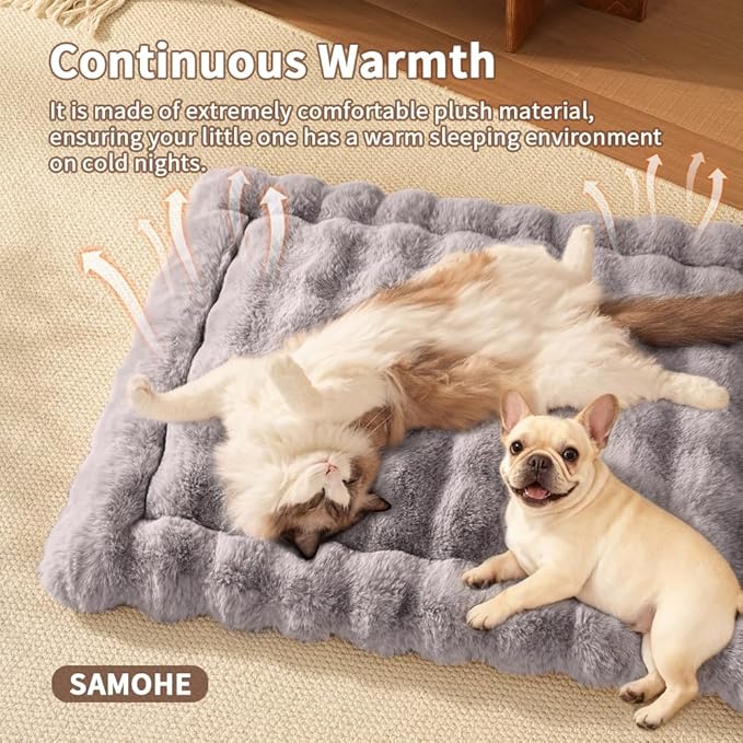 Cat Beds for Indoor Cats Plush Pad Mat with Non-Slip Bottom Faux Fur Soft Kitten Bed for Carriers/Floor/Couch Dog & Puppy Washable 23 x 15 Inch Medium Grey