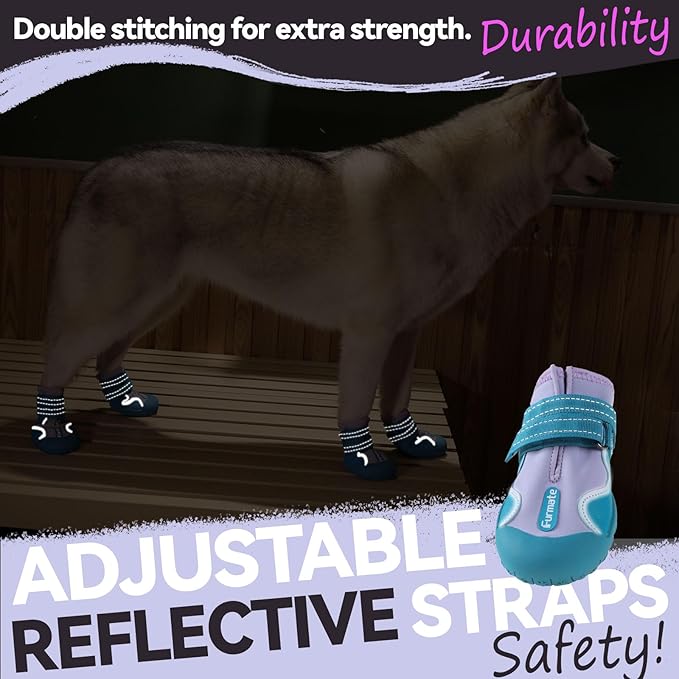 Dog Shoes for Large Small Medium Dogs,Dog Booties for Indoor Hardfloors Anti-Slip,Reflective Strip Waterproof Dog Boots & Paw Protectors for Outdoor Walking Hot Pavement,Winter Snow (Purple-1)