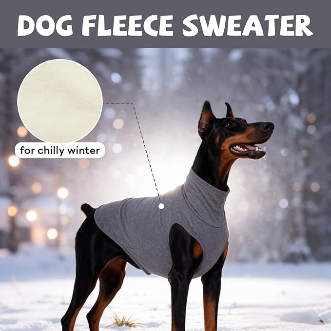 ROZKITCH Dog Sweaters Soft Fleece Pullover Sweatshirt Pajamas, Turtleneck Warm Pet Cold Weather Jacket Stretchy Vest Jumpsuit Apparel Outfit Clothes for Small Medium Large Dogs Walking Sleep Grey XL