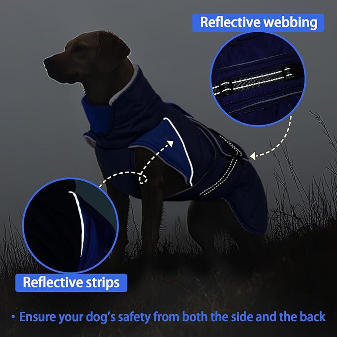 MIGOHI Snowproof Dog Coat - Thick Fleece Dog Jacket with Adjustable Collar, Keep Warm Winter Coat for Medium Dogs Cold Weather Walking Playing,Australian Shepherd,XL,DarkBlue