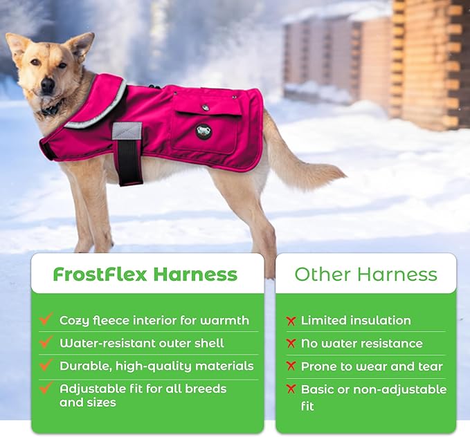 Joyride Harness FrostFlex Dog Winter Jacket - Fleece Lined & Water-Resistant - Snowsuit with Pockets for Treats & Poop Bags - Durable Cold Weather Dog Coat - Pink Berry-XXL