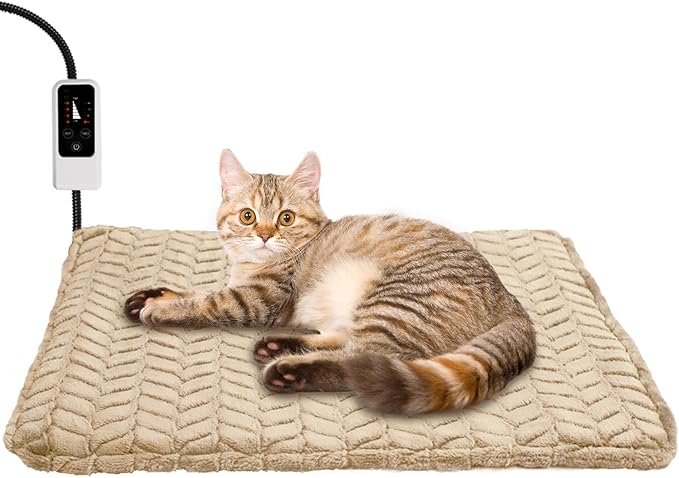Heeyoo Pet Heating Pad, Adjustable Temperature Dog Cat Heating Pad with Timer, Waterproof Heated Dog Bed with Chew Resistant Cord, Auto Power-Off Indoor Pet Heated Mat for Dogs and Cats, 18" x 16"