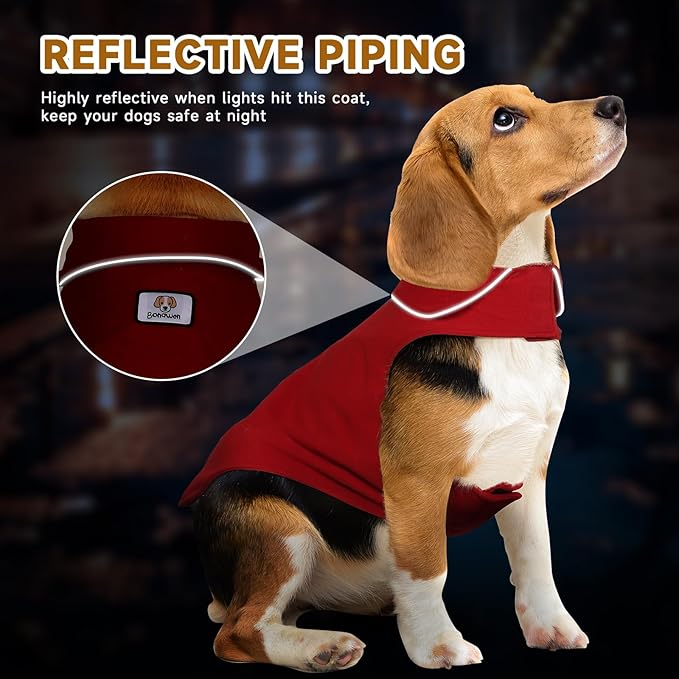 Fleece Dog Coat Pet Jacket Reflective for Cold Weather for Extra Large to Small Pets(Red,XL)