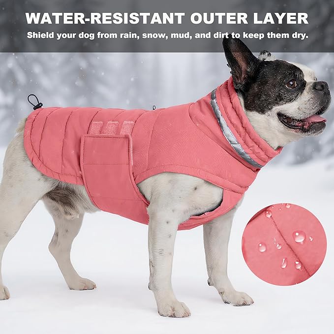 Dog Coat, Waterproof Winter Jacket, Warm Windproof Jacket, Reflective Adjustable Turtleneck Coats for Medium Dogs with Hook & Loop - Pink02 - M