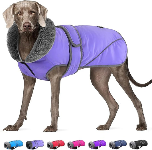 Dogcheer Dog Coat, Waterproof Dog Jacket Reflective Pet Winter Coat with Adjustable Hook & Loop, Christmas Puppy Fleece Jacket Warm Turtleneck Snowsuit for Small Medium Large Dogs - Taro Purple, XL
