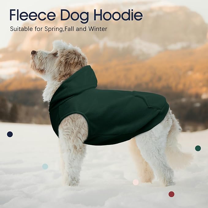 IECOii XL Dog Sweater & Pullover Hoodie for Large Dogs, Warm Fleece Layer with Hood for Cold Weather, Boys & Girls, Green, Size XL