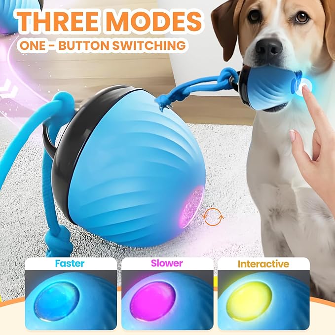 Interactive Dog Toys Ball, 2026 New Smart Pet Puppy Ball with Ropes, Random Path Electric Automatic Moving and Rolling Dogs Toy, for Small Medium Large Dogs Daily Training (Red*2)