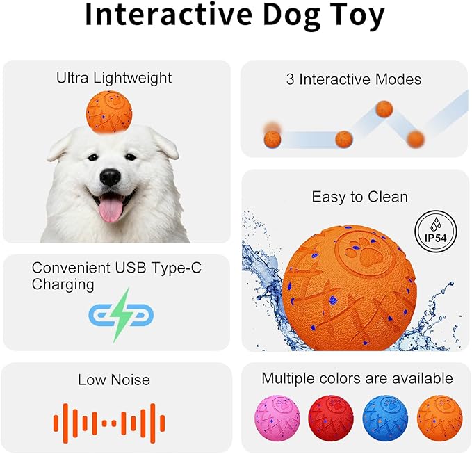 Interactive Dog Toys Dog Ball,Durable Motion Activated Automatic Rolling Toys for Medium/Large Dogs,Automatic Moving, Bouncing,and Rotating,E-TPU Material, IP54 Waterproof (Orange)