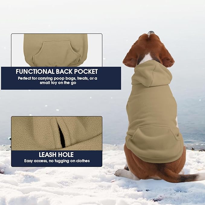 IECOii Dog Sweatshirt for Large Dogs, Hooded Fleece Vest with Leash Hole, XXXL Dogs Sweater for Giant Breed,Warm Polar Fleece Large Dog Hoodie for Fall Winter,Labrador,Golden Retriever, Khaki, 3XL