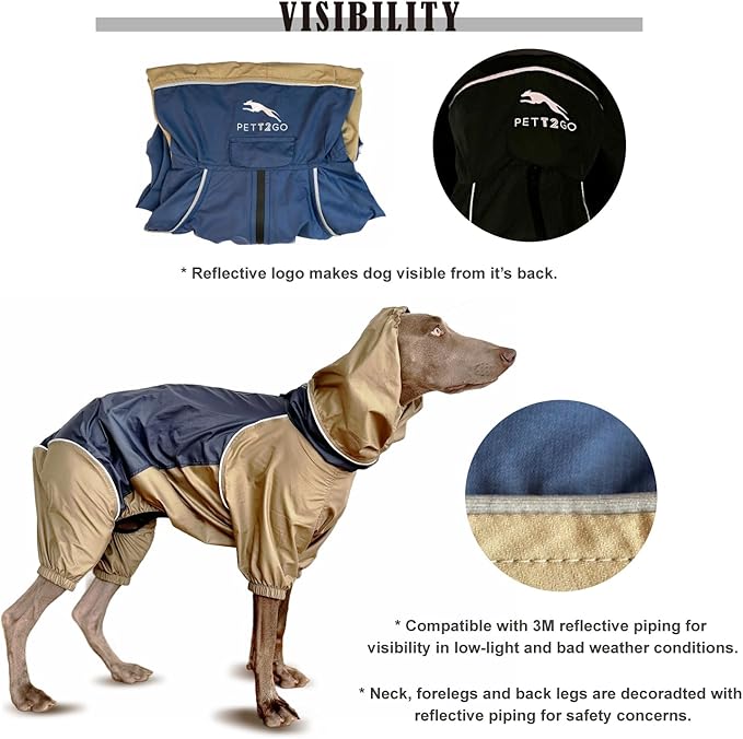 Dog Lightweight Windbreaker, Pet Outdoor Sports Jacket, 0.5 lbs,3 in One, Hooded, Easy on/Off with Collar and Harness, Reflective Piping, Packable, Dog Hiking/Camping, Navy Blue (Large)